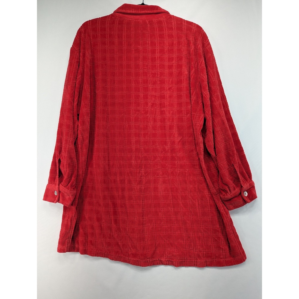 Capistrano Womens Red Textured Grid Velour‎ Button Front Shirt Plus Size 22/24 - Picture 2 of 10